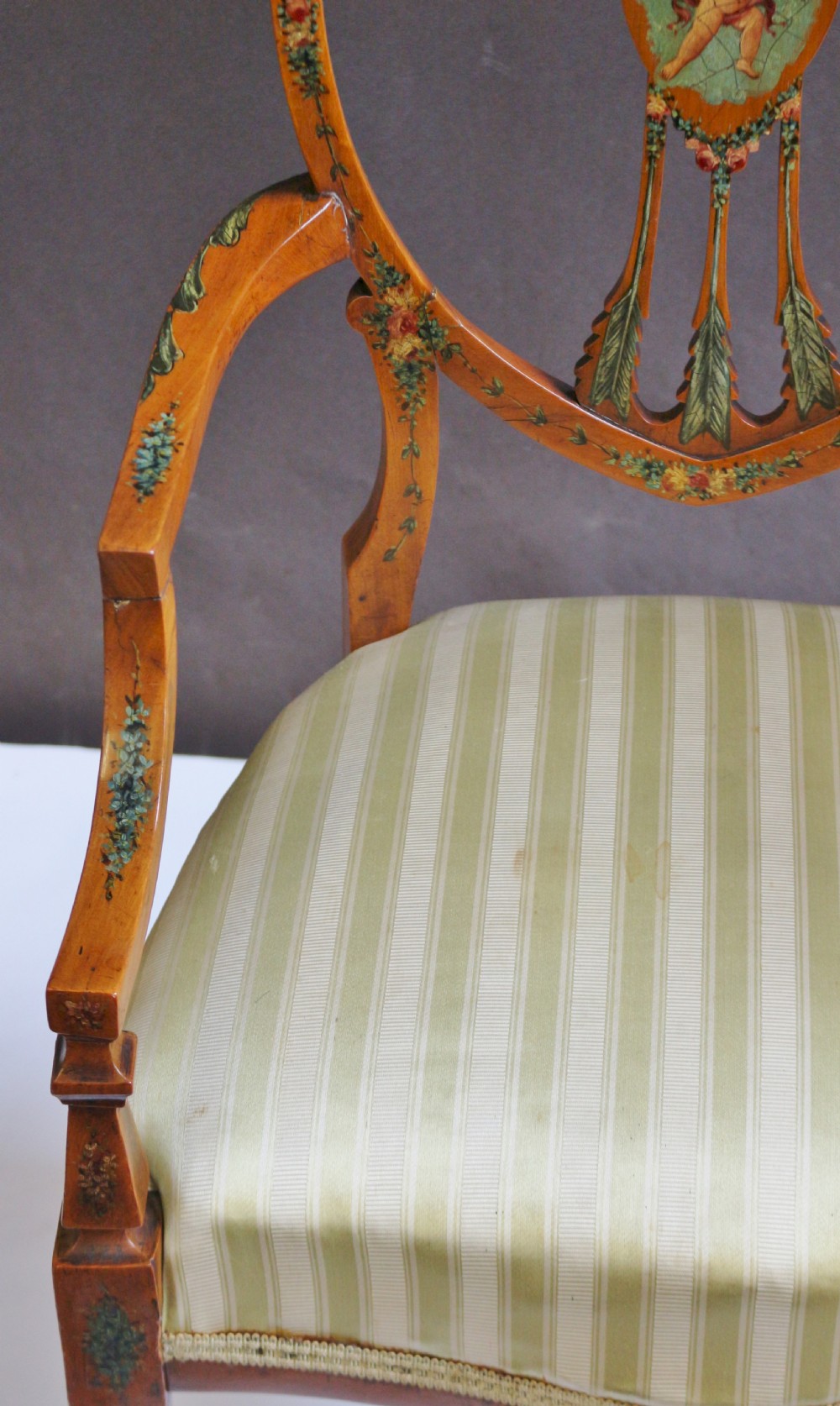 Late 19C Satinwood Painted Decorated 7 Piece Salon Suite View XIV