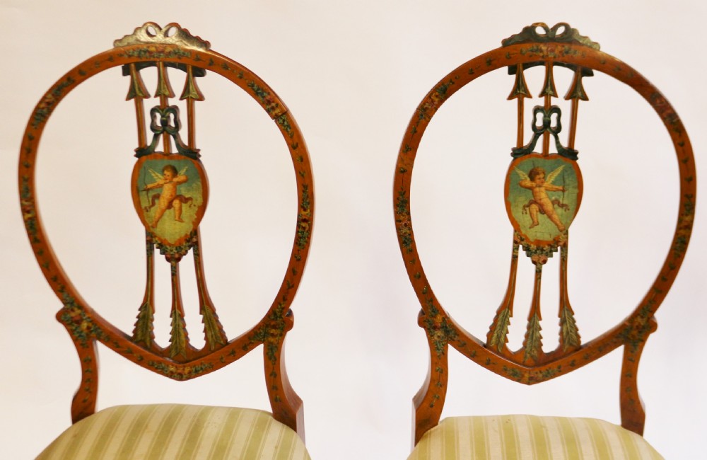 Late 19C Satinwood Painted Decorated 7 Piece Salon Suite View XX