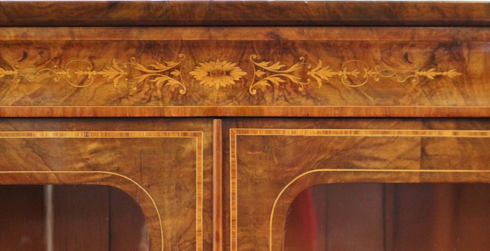 Victorian Inlaid Figured Walnut Cupboard Base Bookcase with Ormolu Mounts View VII
