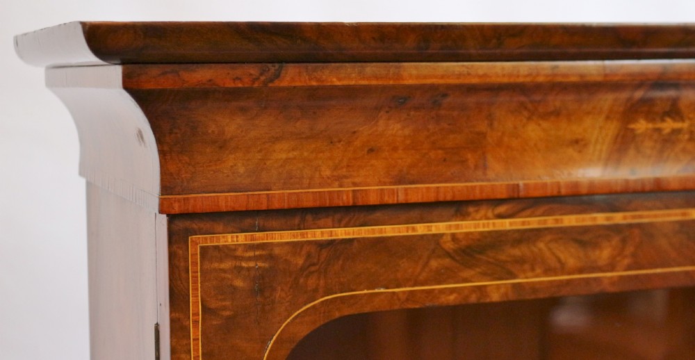 Victorian Inlaid Figured Walnut Cupboard Base Bookcase with Ormolu Mounts View VIII