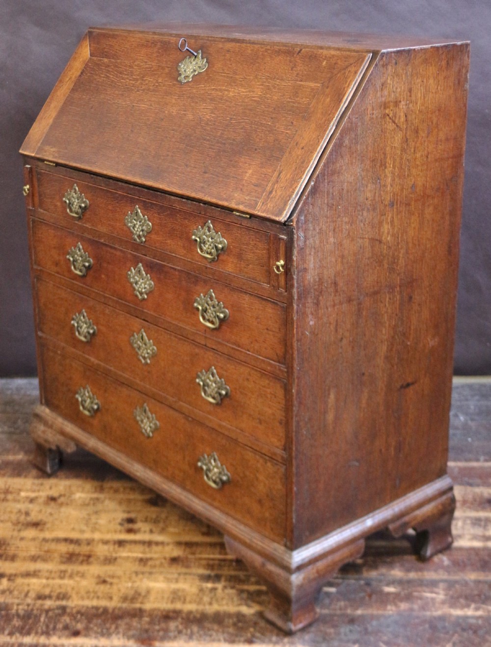 A Fine and Original George 111 Oak 4 Drawer Bureau View V