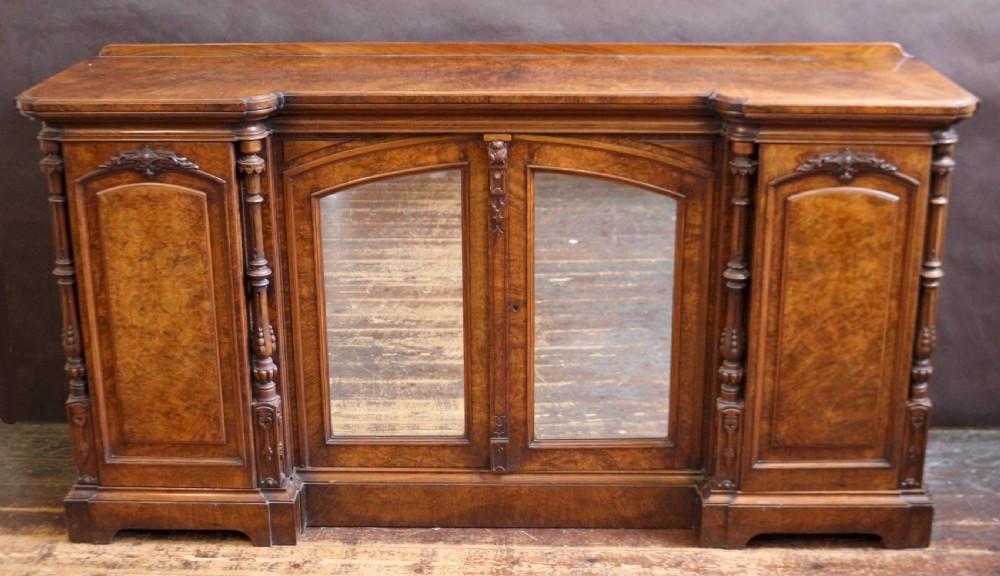 Fine Quality Figured Walnut 4 Door Inverted Breakfront Cabinet