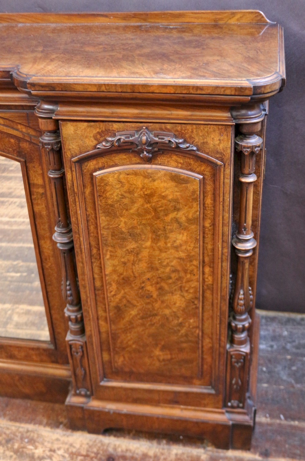 Fine Quality Figured Walnut 4 Door Inverted Breakfront Cabinet View IX
