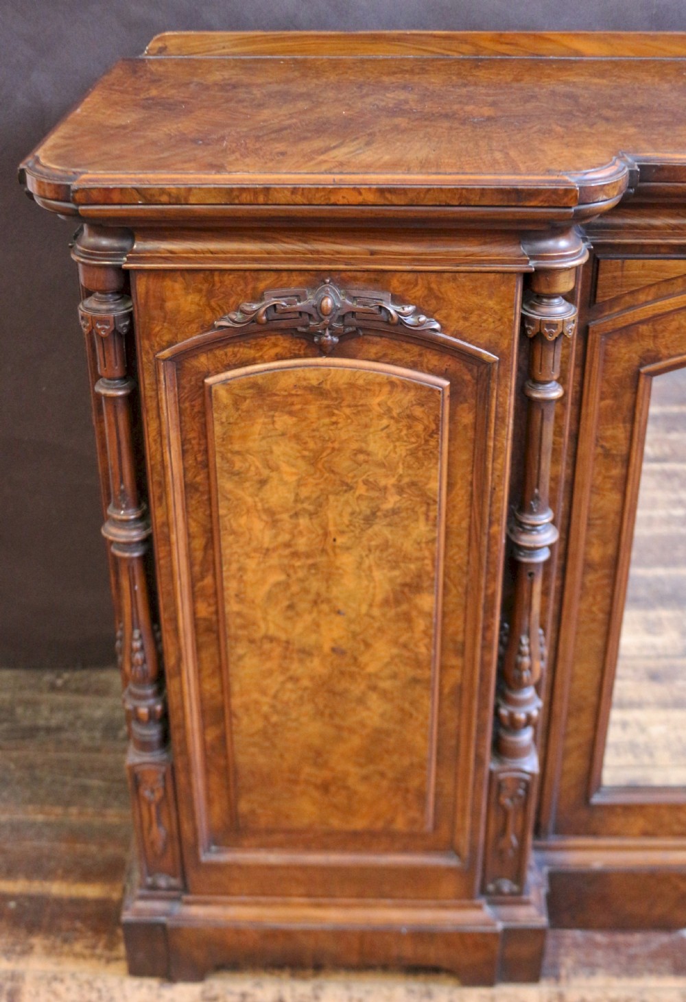 Fine Quality Figured Walnut 4 Door Inverted Breakfront Cabinet View X