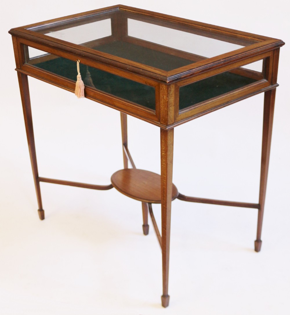 Edwardian Mahogany Line Inlaid Bijouterie Table View IV