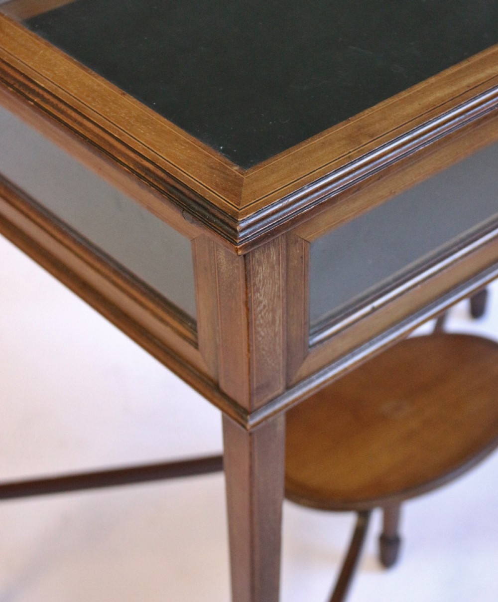 Edwardian Mahogany Line Inlaid Bijouterie Table View VI