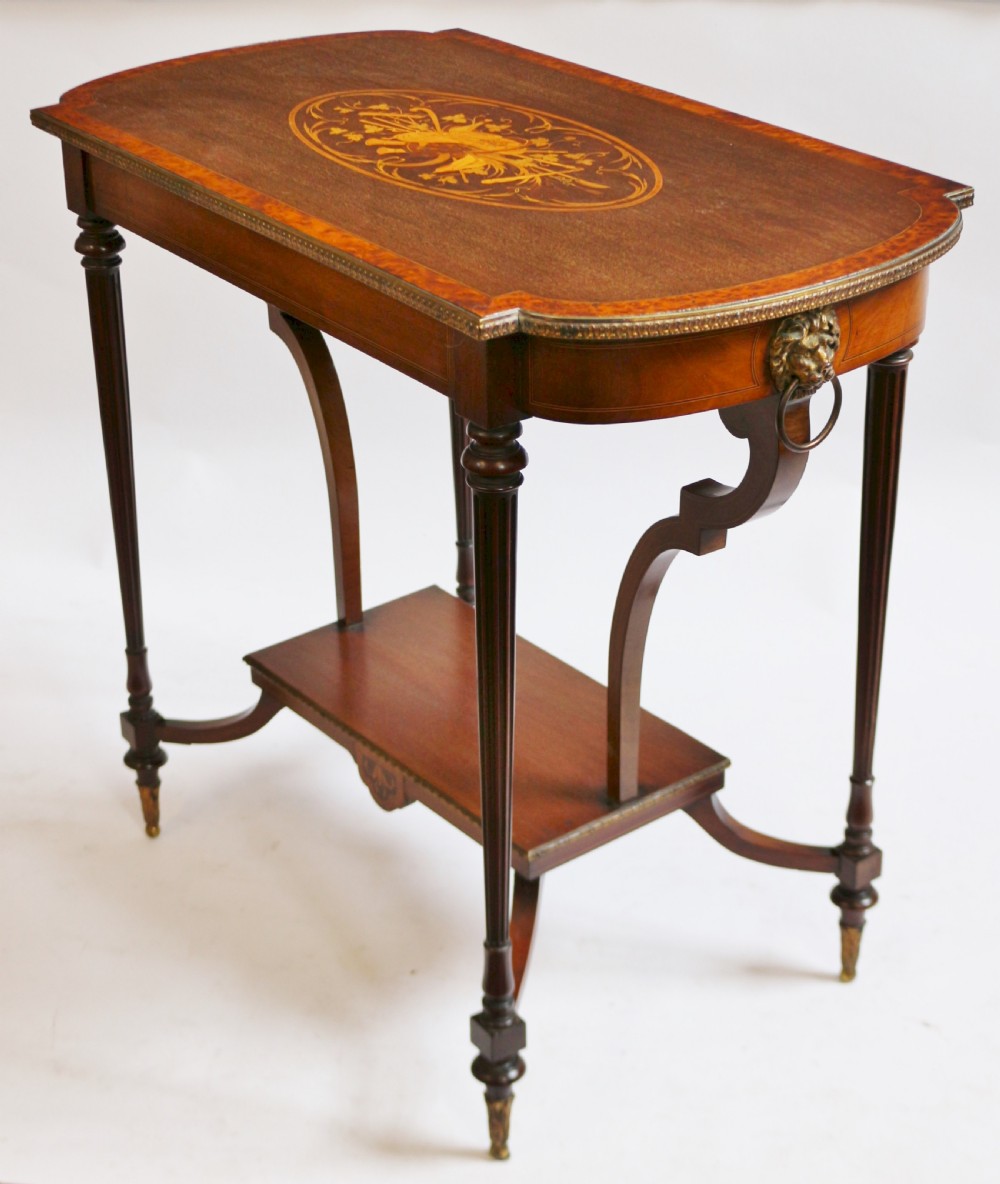 Edwardian Mahogany Inlaid & Brass Decorated Centre Table View III