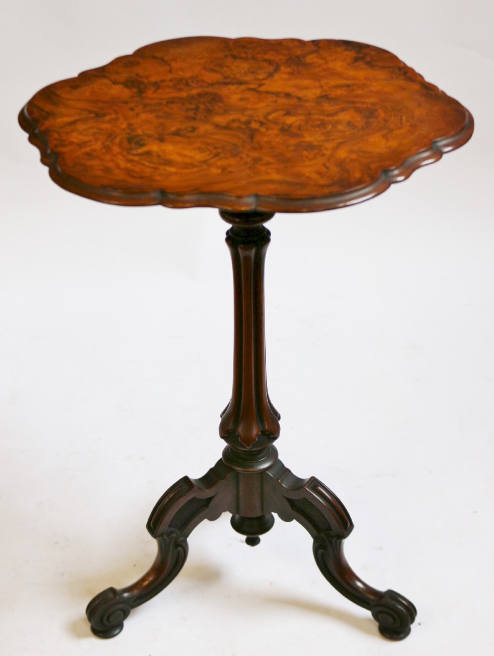 Victorian Figured Walnut Round Tripod Wine Table View II