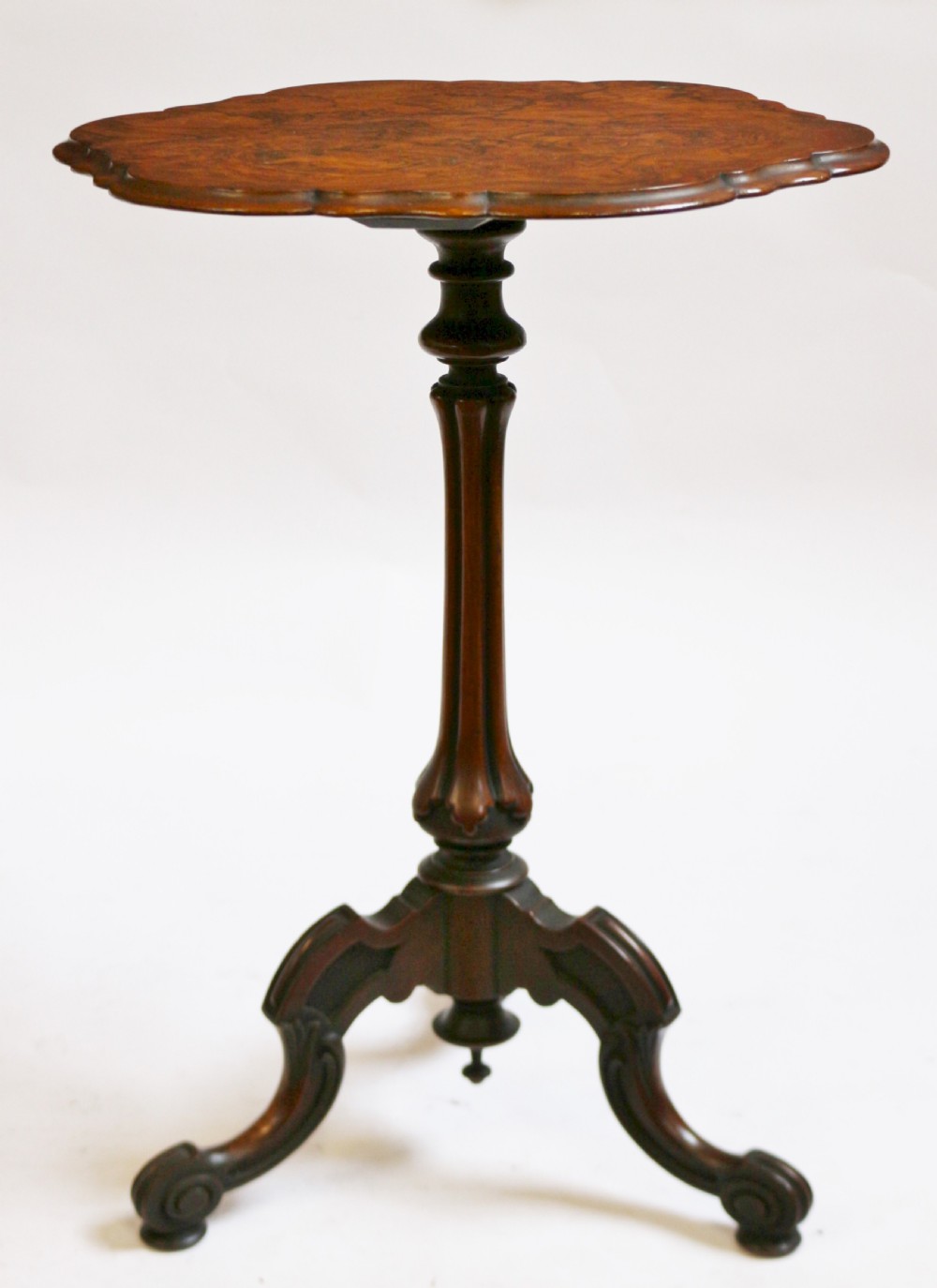 Victorian Figured Walnut Round Tripod Wine Table View IV
