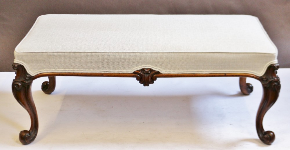Fine Victorian Large Walnut Stool on Carved Cabriole Legs
