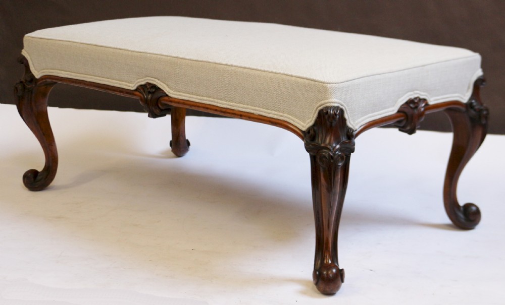 Fine Victorian Large Walnut Stool on Carved Cabriole Legs View II