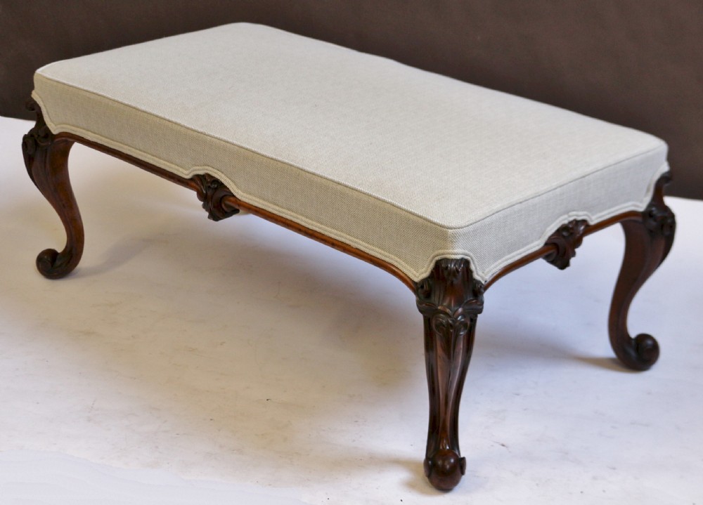 Fine Victorian Large Walnut Stool on Carved Cabriole Legs View III