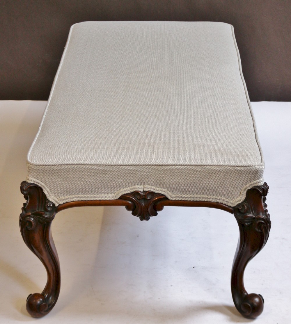 Fine Victorian Large Walnut Stool on Carved Cabriole Legs View IV