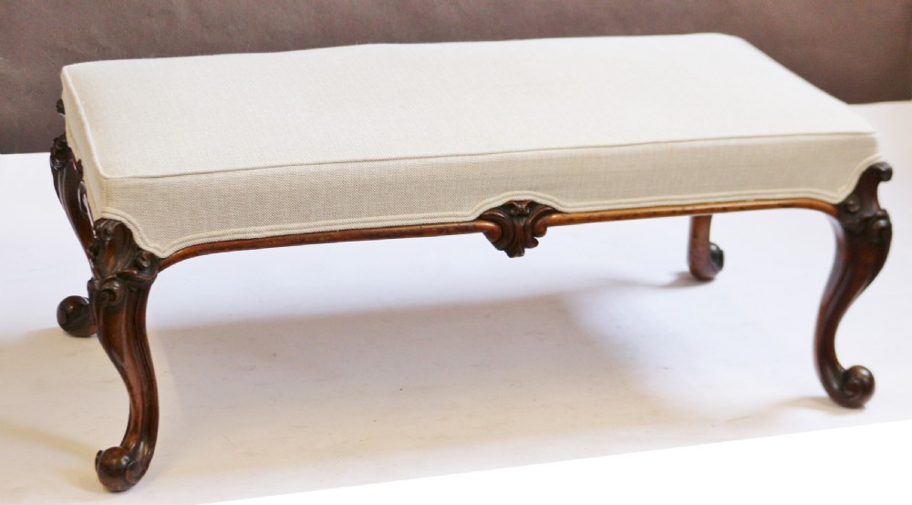 Fine Victorian Large Walnut Stool on Carved Cabriole Legs View VI