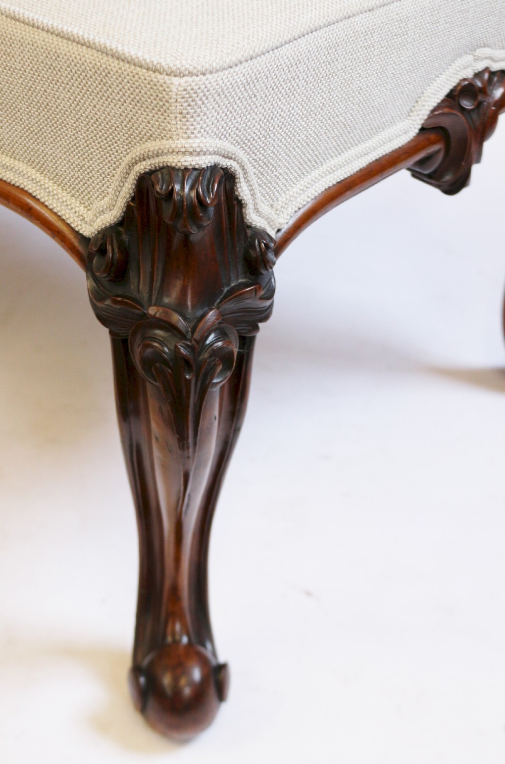 Fine Victorian Large Walnut Stool on Carved Cabriole Legs View X