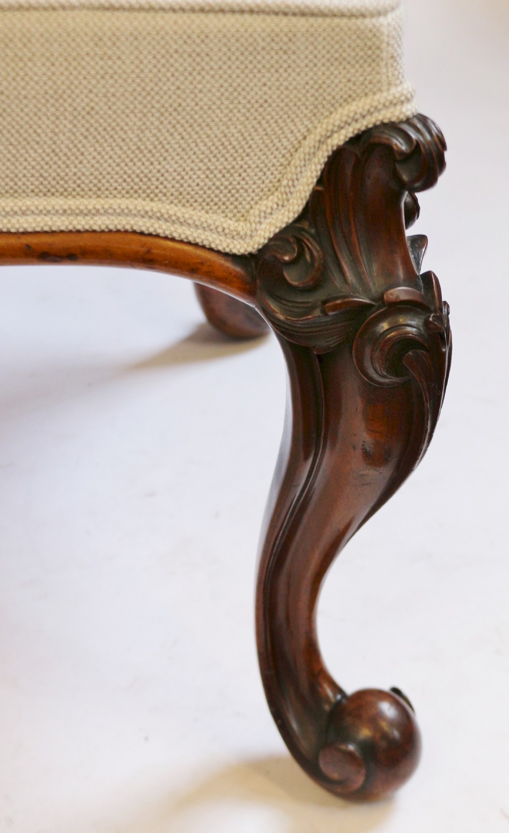 Fine Victorian Large Walnut Stool on Carved Cabriole Legs View XII