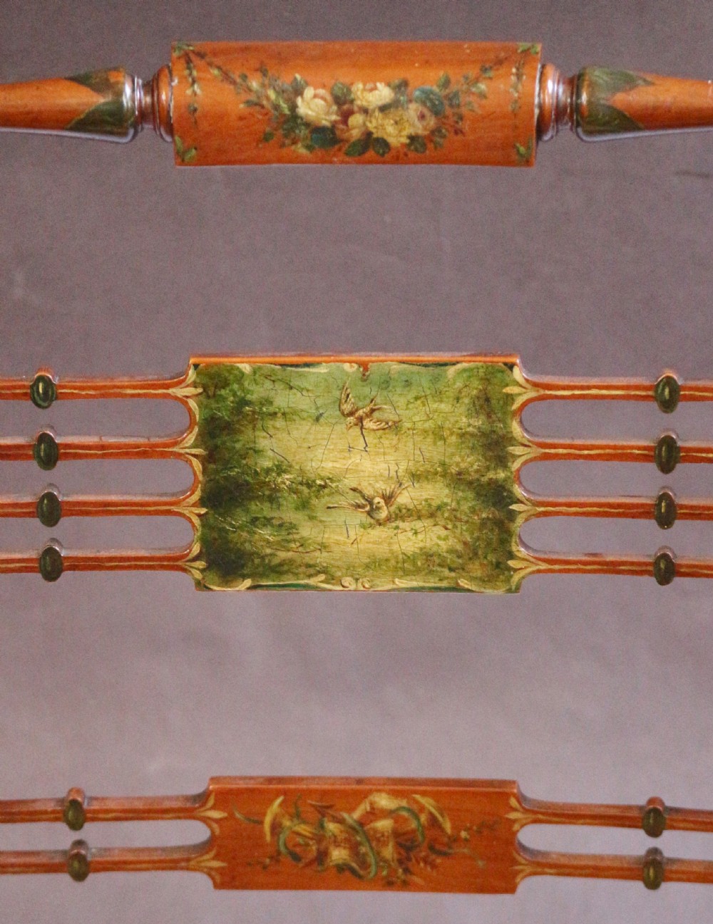 Late 19C Pair of Satinwood Painted Decorated Armchairs View X
