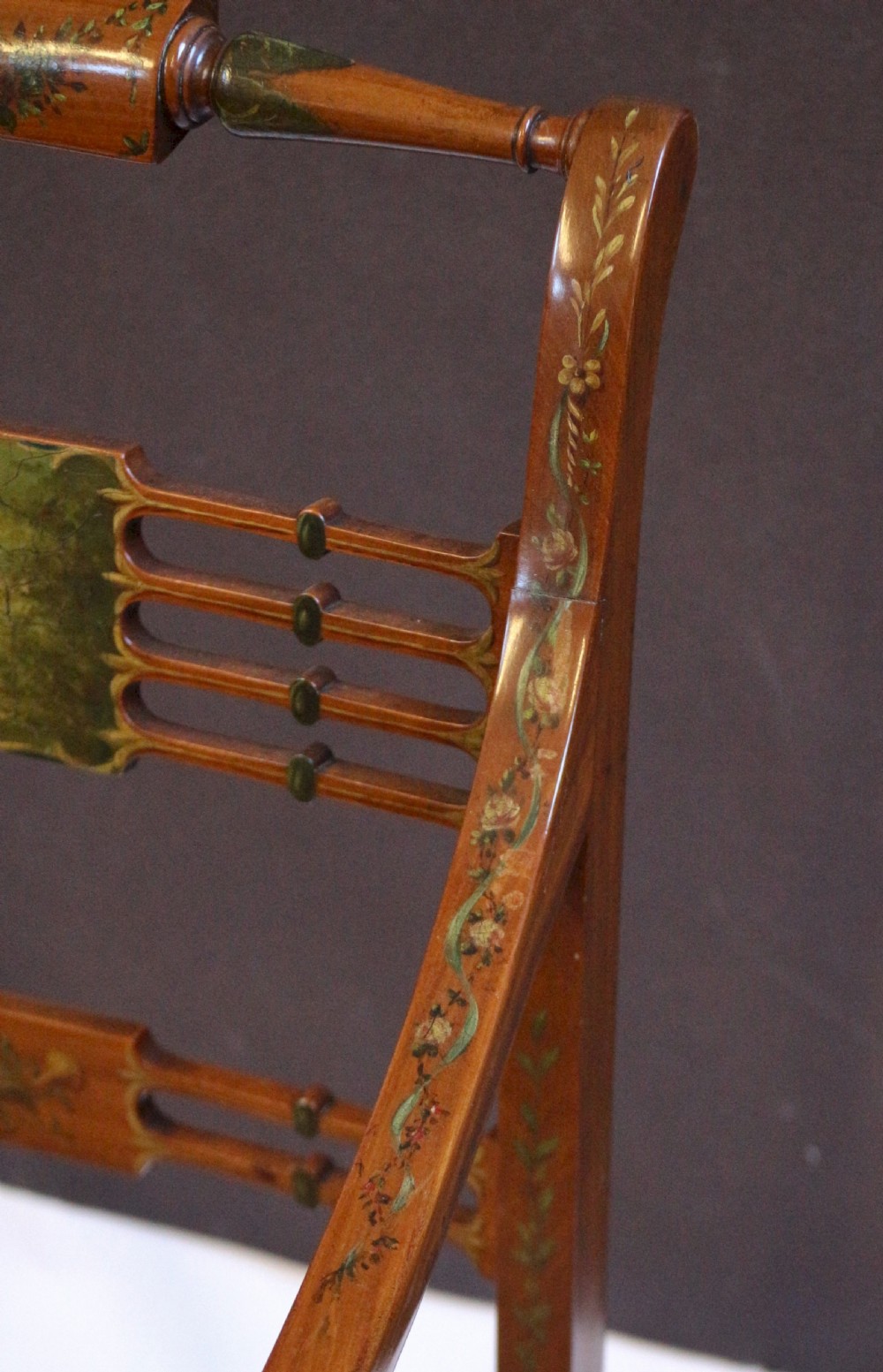 Late 19C Pair of Satinwood Painted Decorated Armchairs View XII