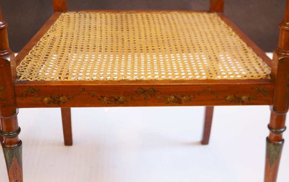 Late 19C Pair of Satinwood Painted Decorated Armchairs View XIII