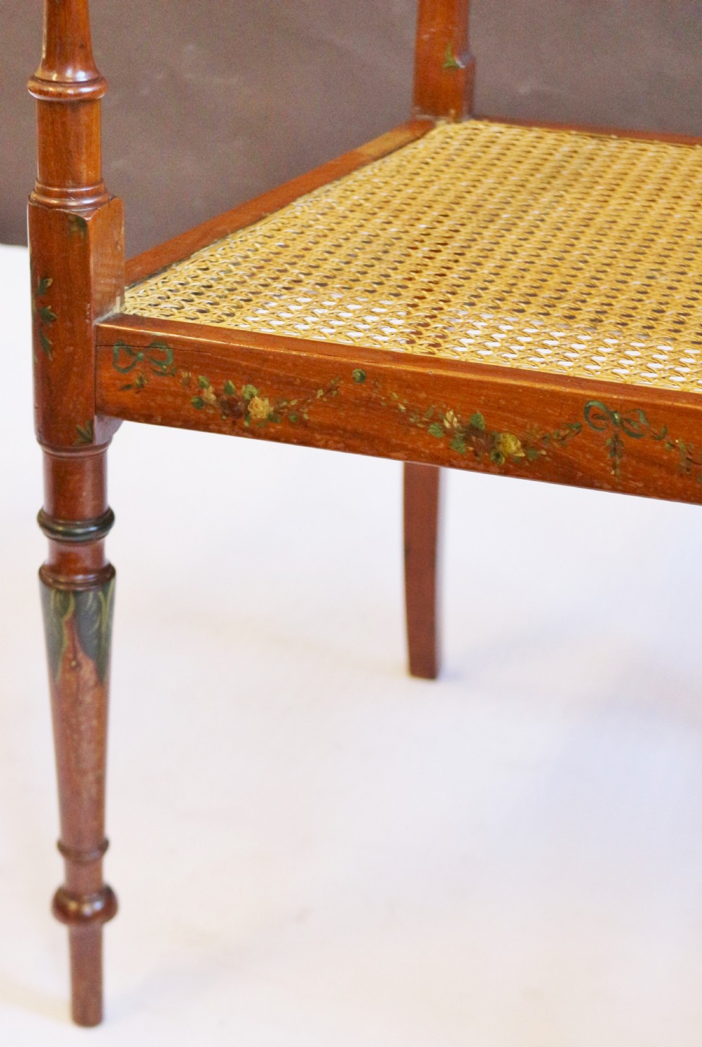 Late 19C Pair of Satinwood Painted Decorated Armchairs View XIV