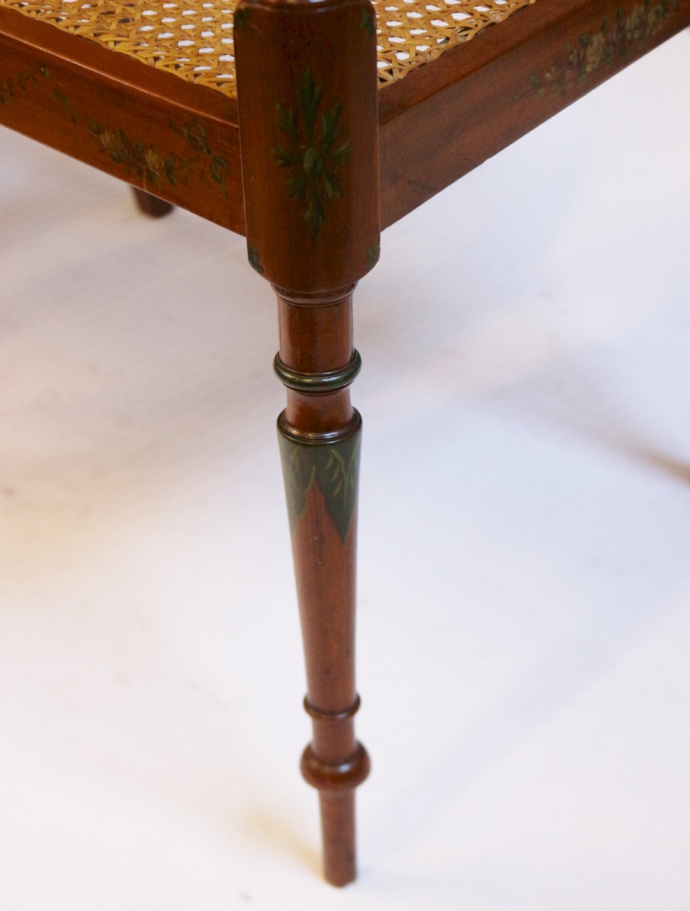 Late 19C Pair of Satinwood Painted Decorated Armchairs View XV
