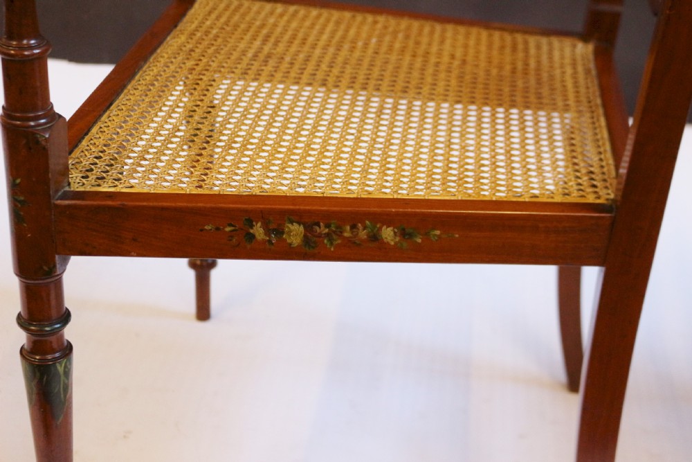 Late 19C Pair of Satinwood Painted Decorated Armchairs View XVI