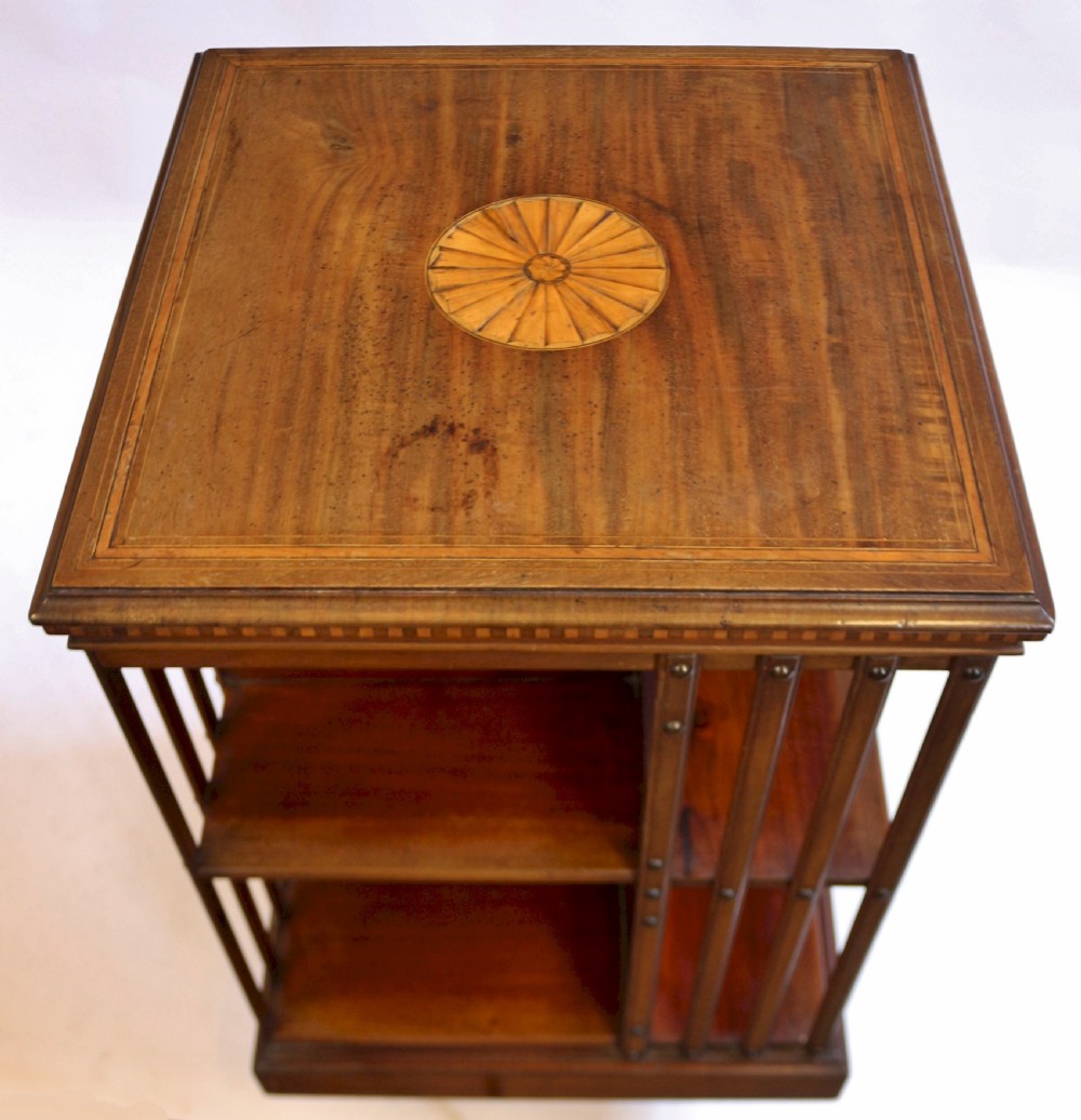 Edwardian Inlaid Mahogany Revolving Bookcase by Maples View II