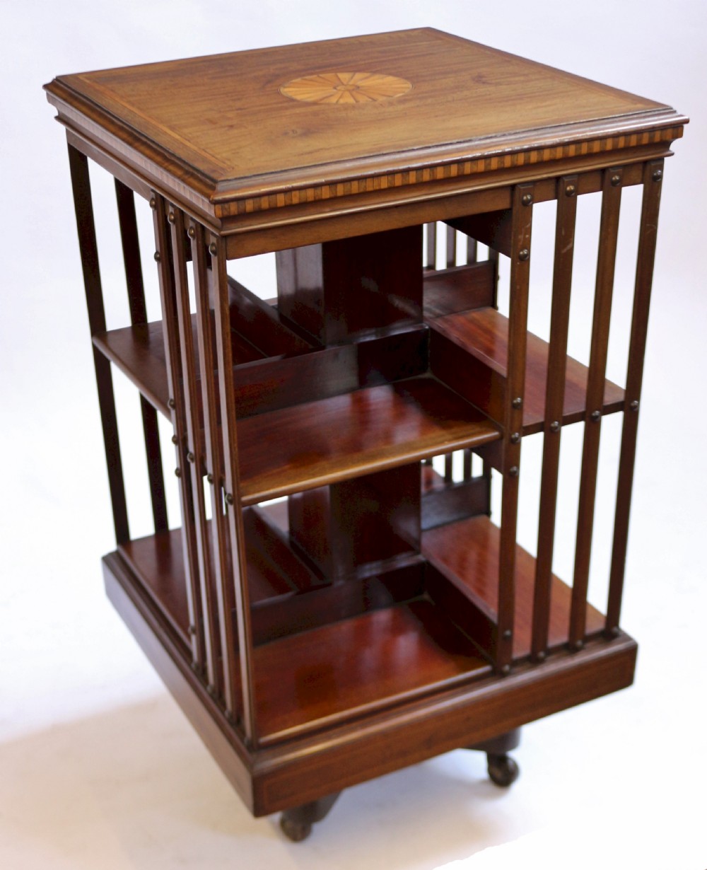 Edwardian Inlaid Mahogany Revolving Bookcase by Maples View III
