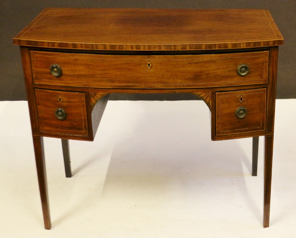 George 111 Mahogany Inlaid Bowfront 3 Drawer Kneehole Side Table