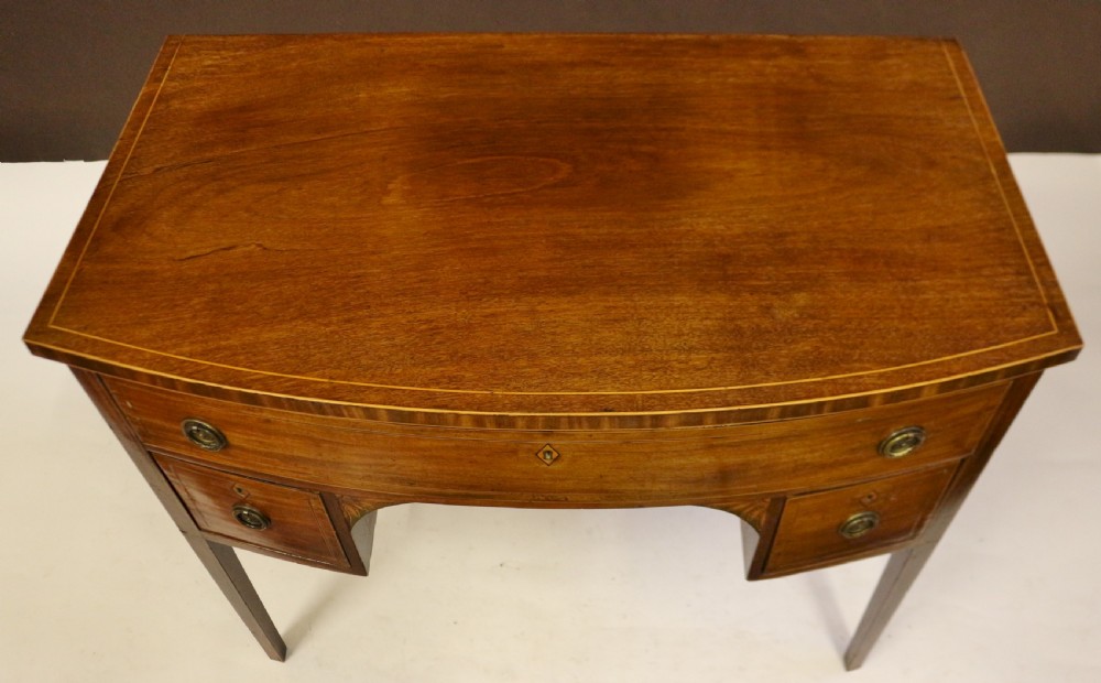 George 111 Mahogany Inlaid Bowfront 3 Drawer Kneehole Side Table View II