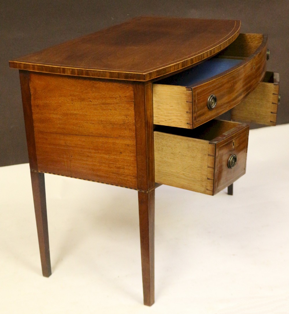 George 111 Mahogany Inlaid Bowfront 3 Drawer Kneehole Side Table View III