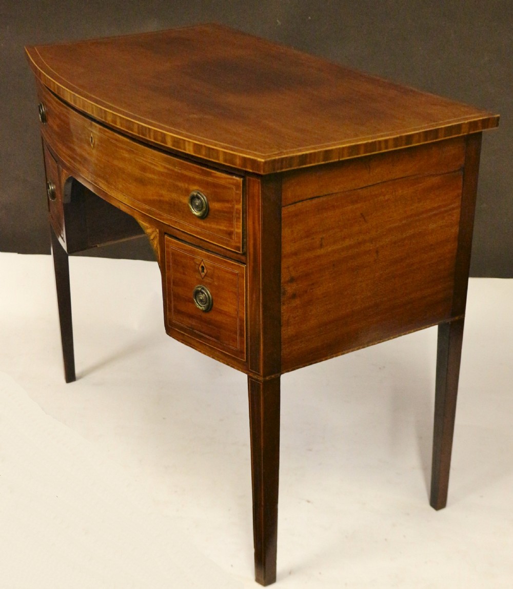 George 111 Mahogany Inlaid Bowfront 3 Drawer Kneehole Side Table View IV