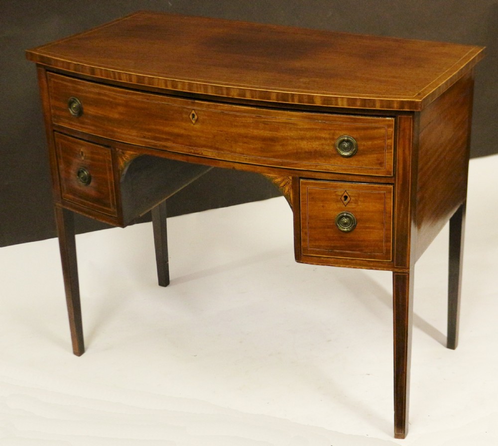 George 111 Mahogany Inlaid Bowfront 3 Drawer Kneehole Side Table View V