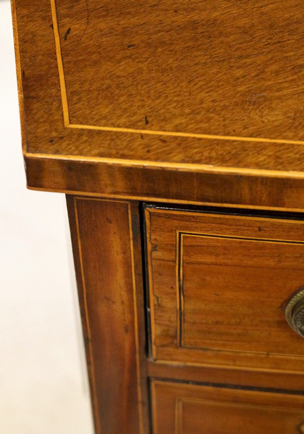 George 111 Mahogany Inlaid Bowfront 3 Drawer Kneehole Side Table View VIII