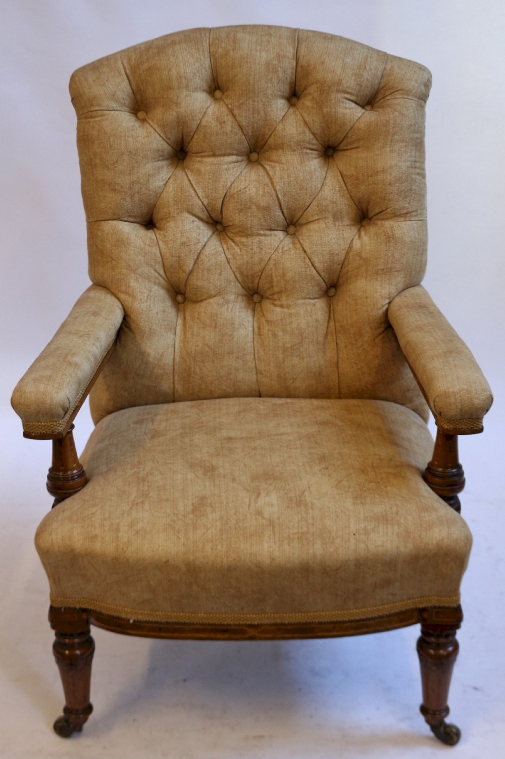 Victorian Inlaid Walnut Open Arm Chair