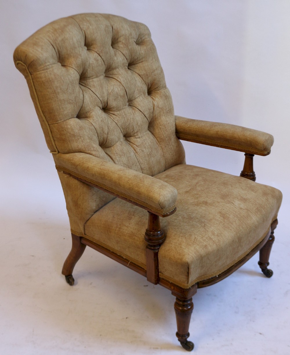 Victorian Inlaid Walnut Open Arm Chair View III