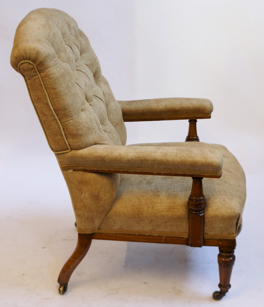 Victorian Inlaid Walnut Open Arm Chair View IV