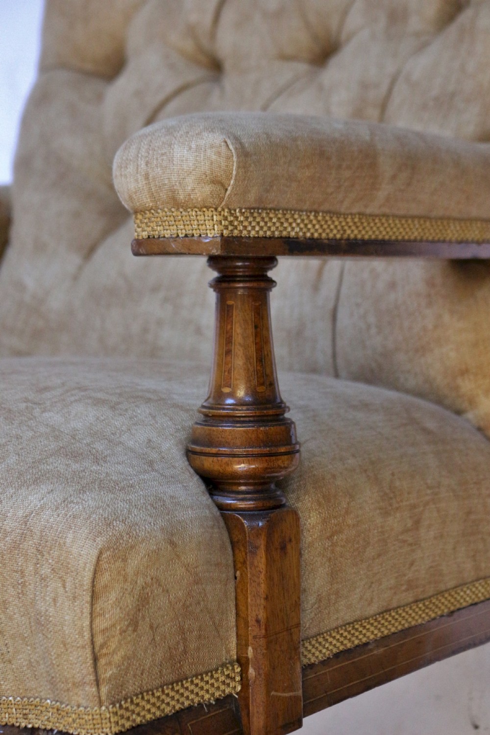 Victorian Inlaid Walnut Open Arm Chair View VII