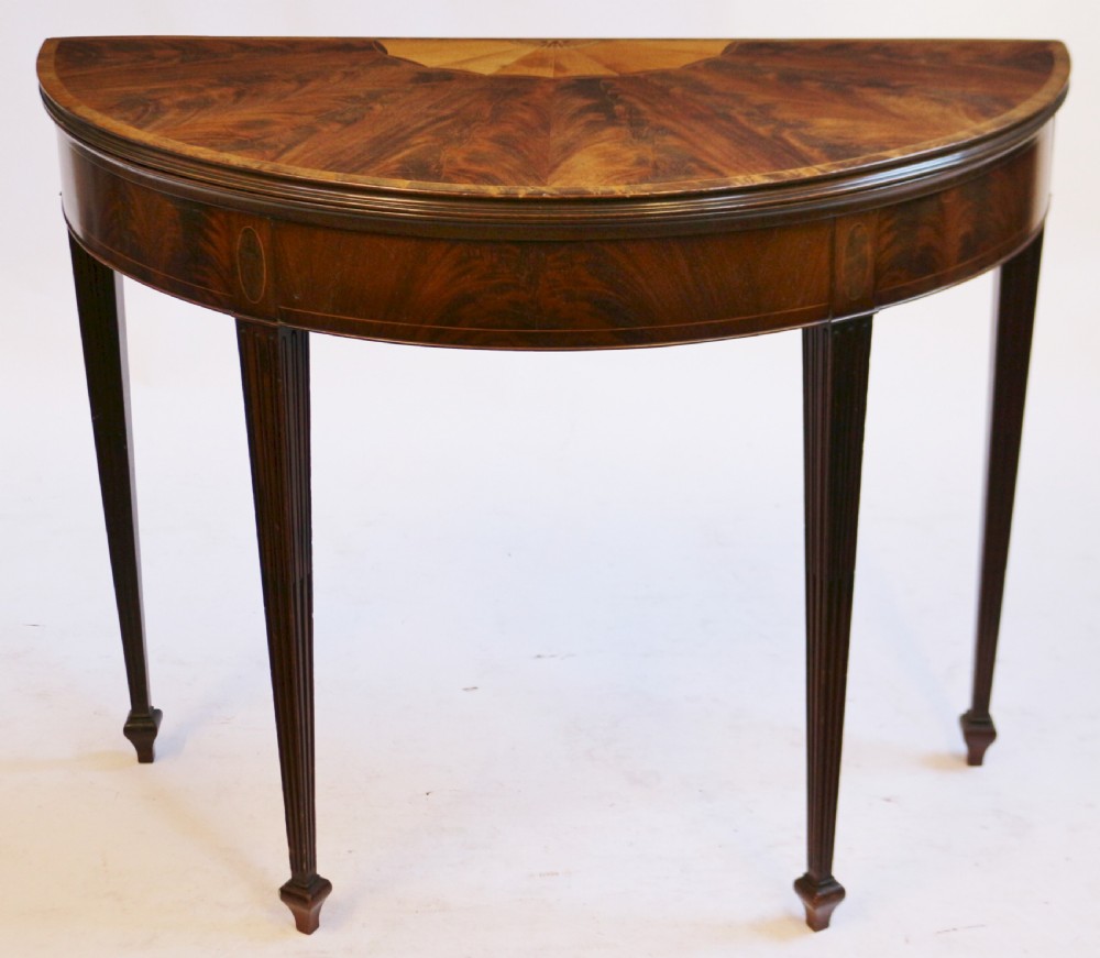 Edwardian Inlaid Mahogany Demi Lune Card Table with Double Lift Top