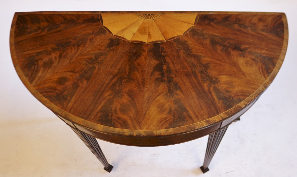 Edwardian Inlaid Mahogany Demi Lune Card Table with Double Lift Top View II