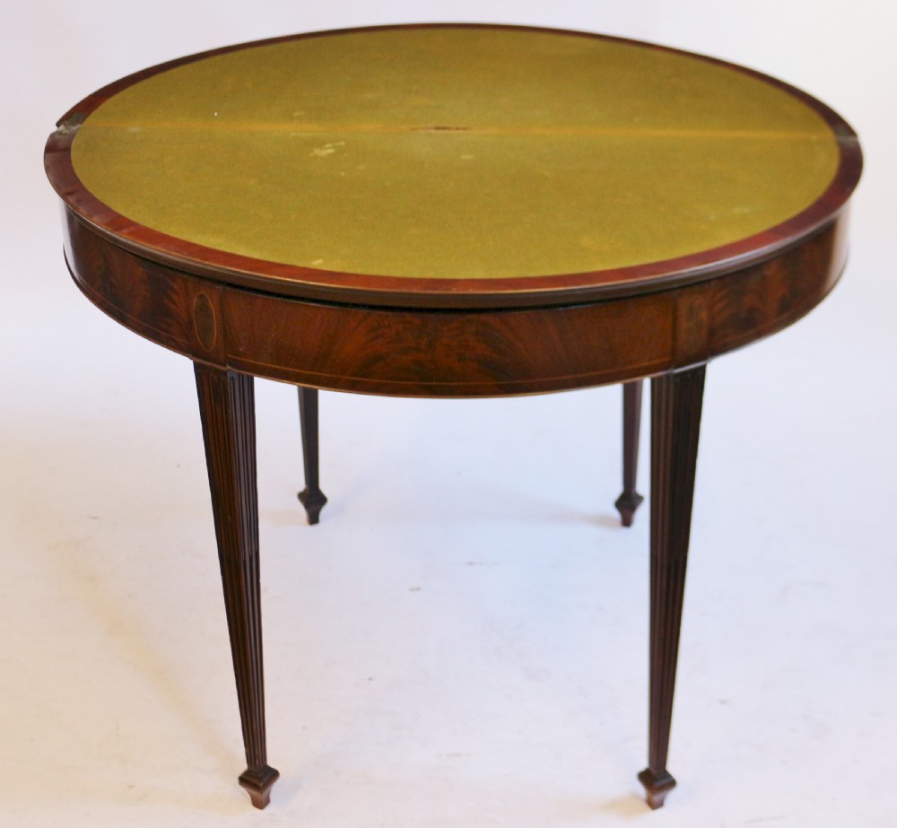 Edwardian Inlaid Mahogany Demi Lune Card Table with Double Lift Top View IV