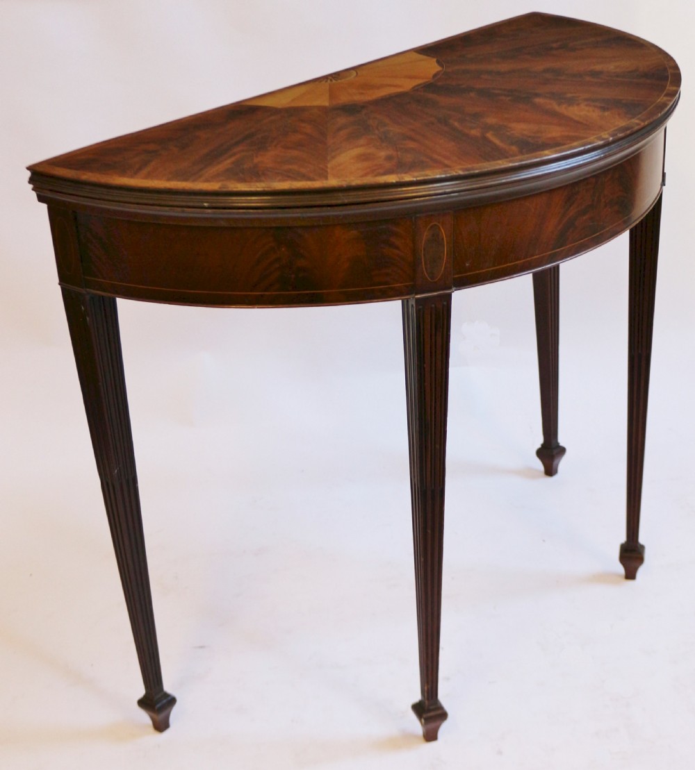 Edwardian Inlaid Mahogany Demi Lune Card Table with Double Lift Top View VI