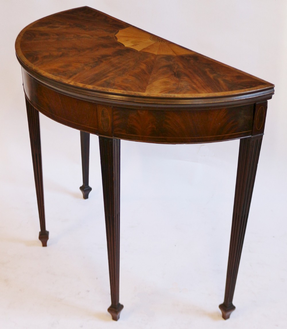 Edwardian Inlaid Mahogany Demi Lune Card Table with Double Lift Top View VII