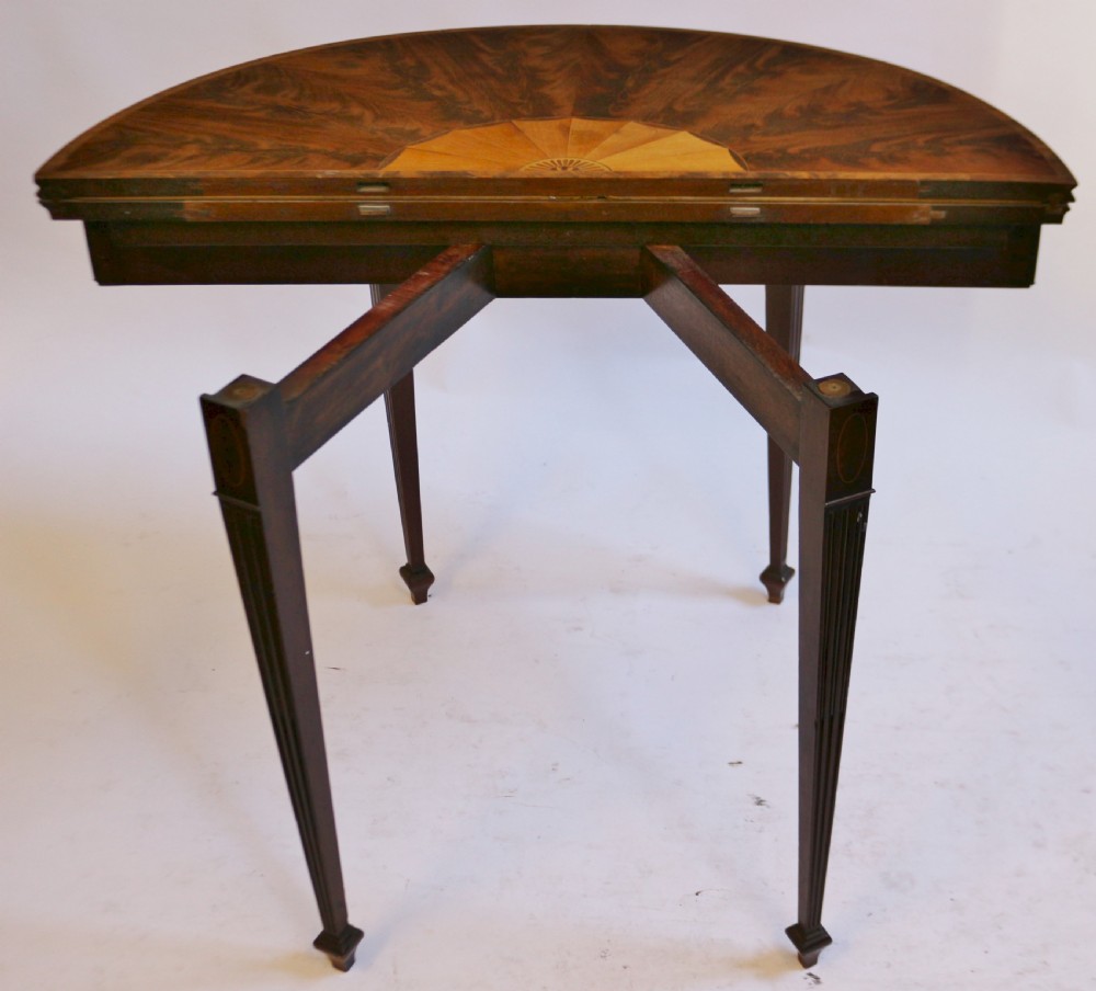 Edwardian Inlaid Mahogany Demi Lune Card Table with Double Lift Top View VIII