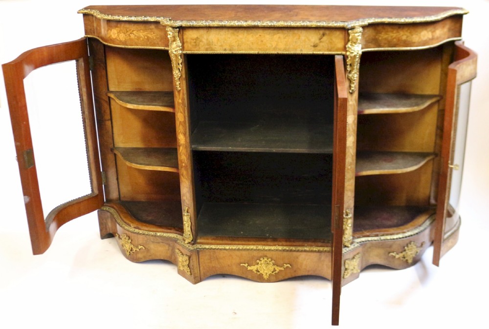 Fine Figured Walnut & Marquetry Serpentine Ormolu Mounted Credenza View II