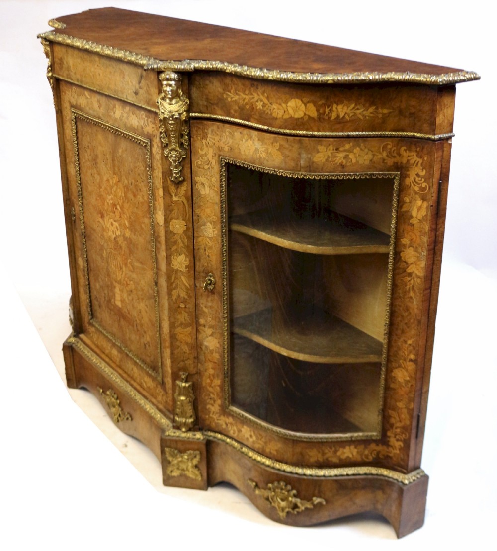 Fine Figured Walnut & Marquetry Serpentine Ormolu Mounted Credenza View IV