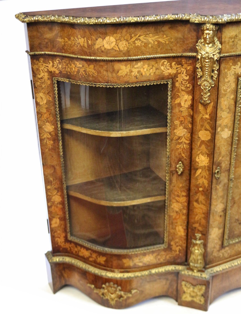 Fine Figured Walnut & Marquetry Serpentine Ormolu Mounted Credenza View VI