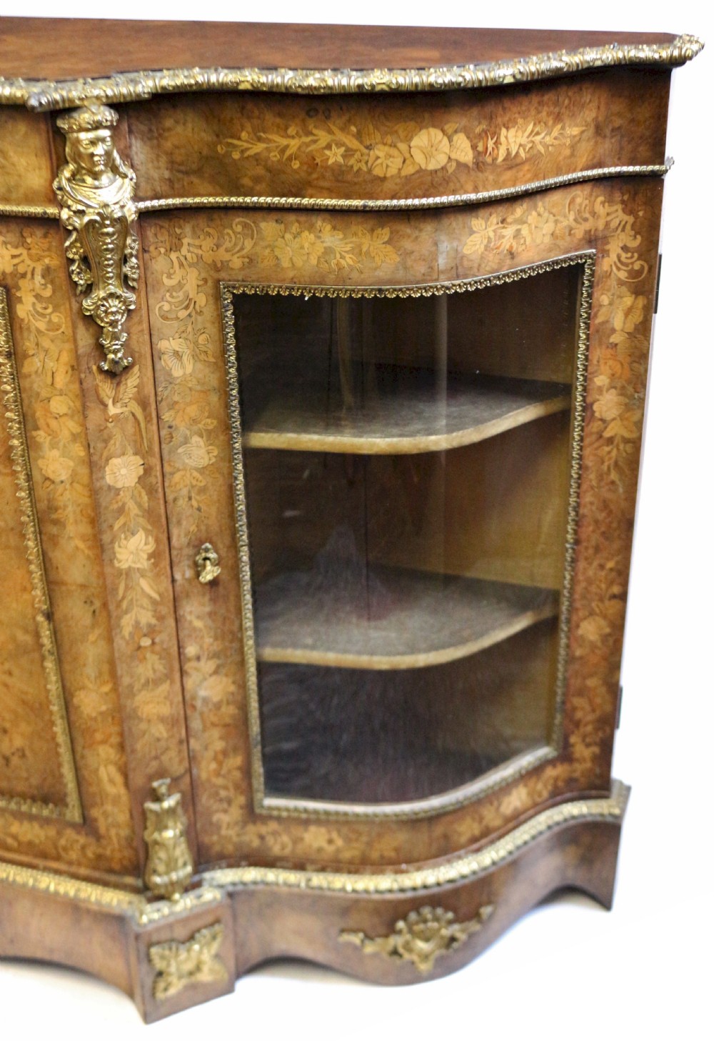 Fine Figured Walnut & Marquetry Serpentine Ormolu Mounted Credenza View VIII