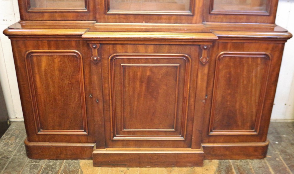 Victorian Mahogany 3 Door Round Cornered Breakfront Bookcase View IV