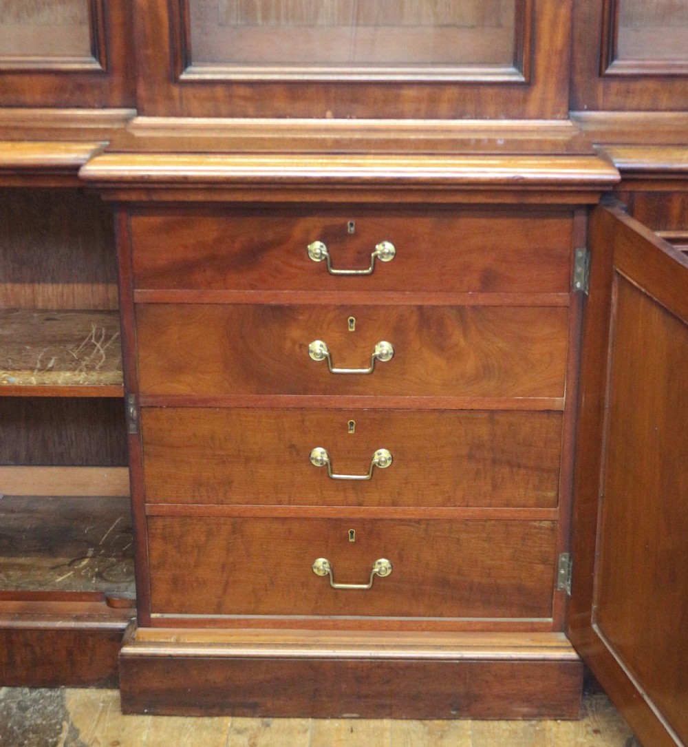 Victorian Mahogany 3 Door Round Cornered Breakfront Bookcase View V